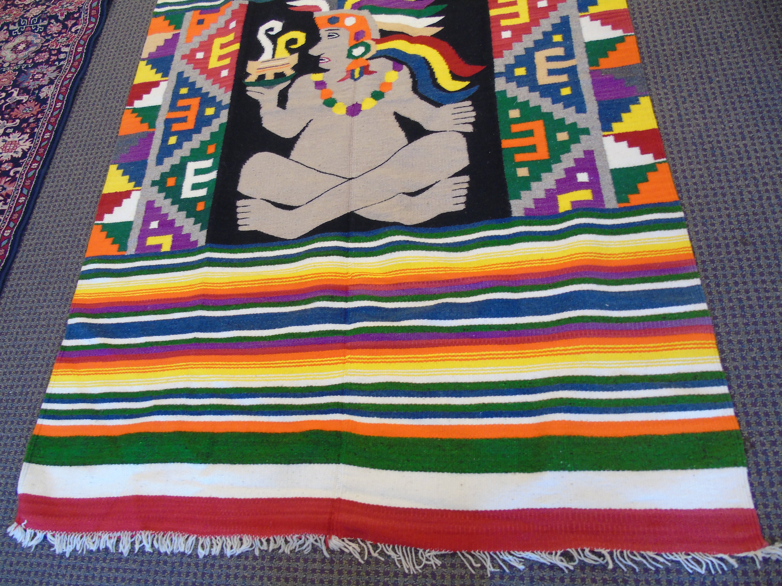 Vintage Mayan Aztec Area Rug Wool With Tight Weave and Fringe Etsy