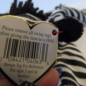 Ty Beanie Babies Ziggy The Zebra Birth Date 12-24-95 Style 4063 image 5