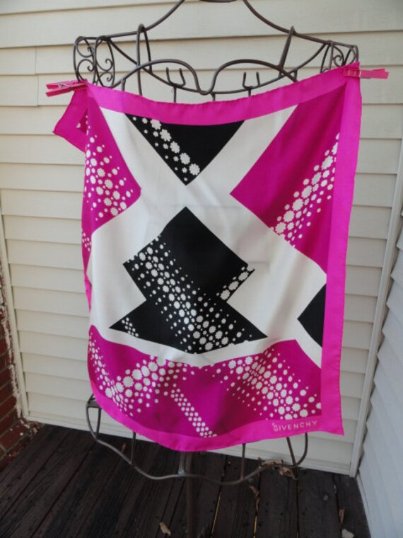 Vintage 1970’s GIVENCHY Scarf Pink White Black Abs
