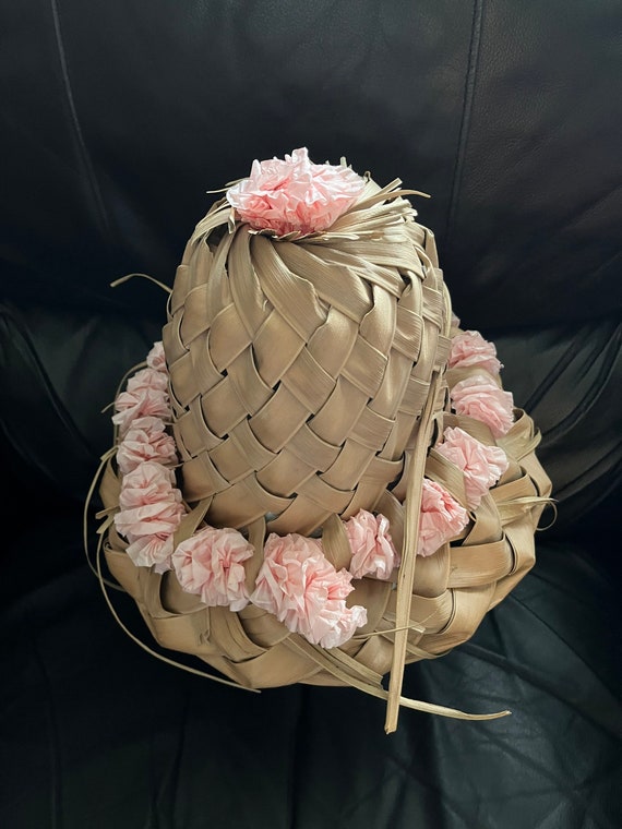 Vtg 1967 Hat Women’s Pink Hawaiian Handmade Palm … - image 6