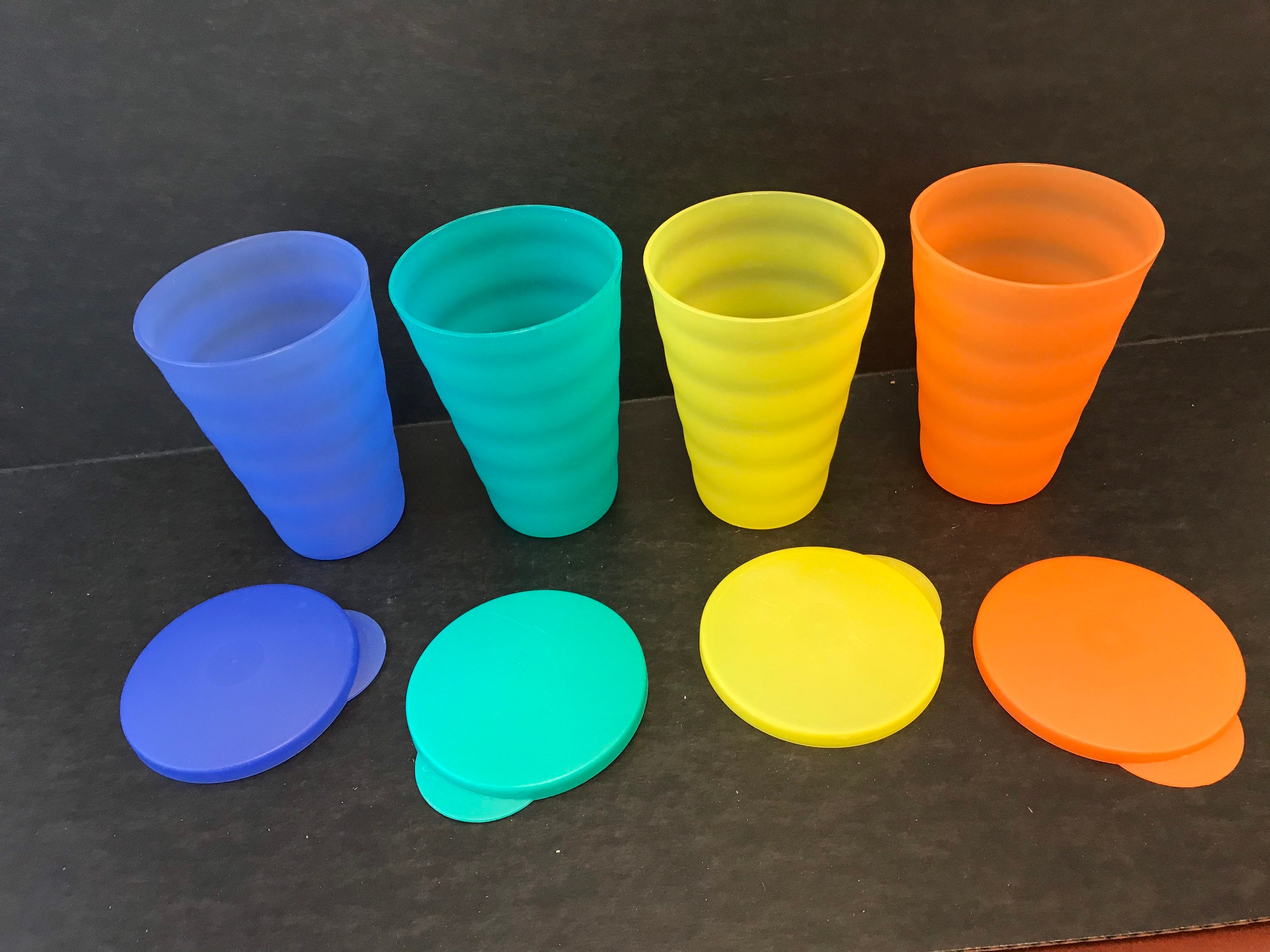 Vintage Set of 4 Tupperware Ribbed Tumblers & Lids NWOT Blue Etsy