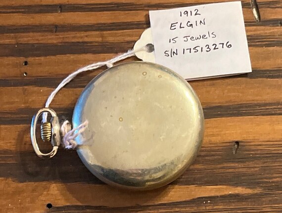 Antique 1912 Elgin Pocket Watch 15 Jewels S/N 175… - image 4