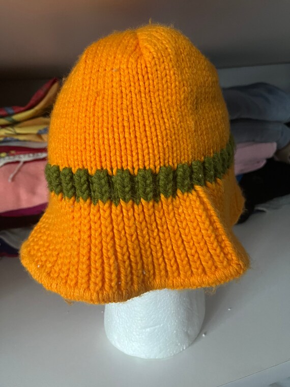 Vintage Orange & Green Knit Hat With Wide Brim Si… - image 1