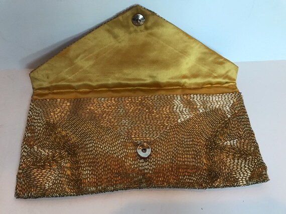 Vintage 1950's Gold Beaded Clutch Handmade Elabor… - image 5