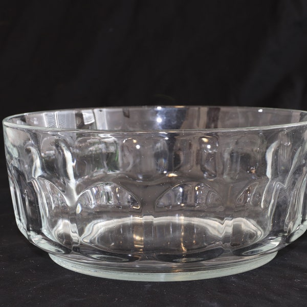 Vintage Arcoroc France Thumbprint Bowl, Glass Thumbprint Bowl 8 3/4" Wide 4" Tall