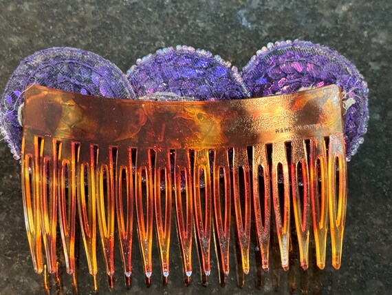 Vtg 1980's Purple Sequin 3 Circles Hair Side Comb… - image 3