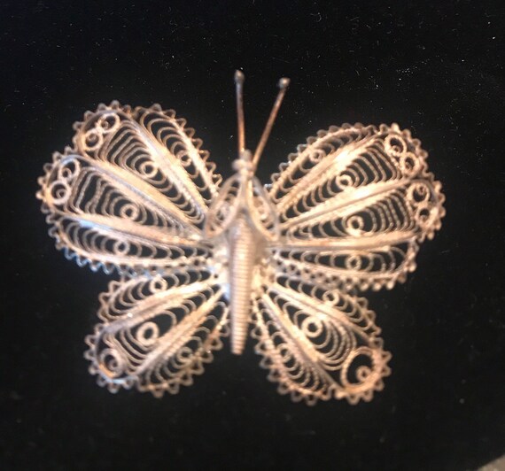 Vintage 1960's Sterling Silver Butterfly Pin With… - image 2