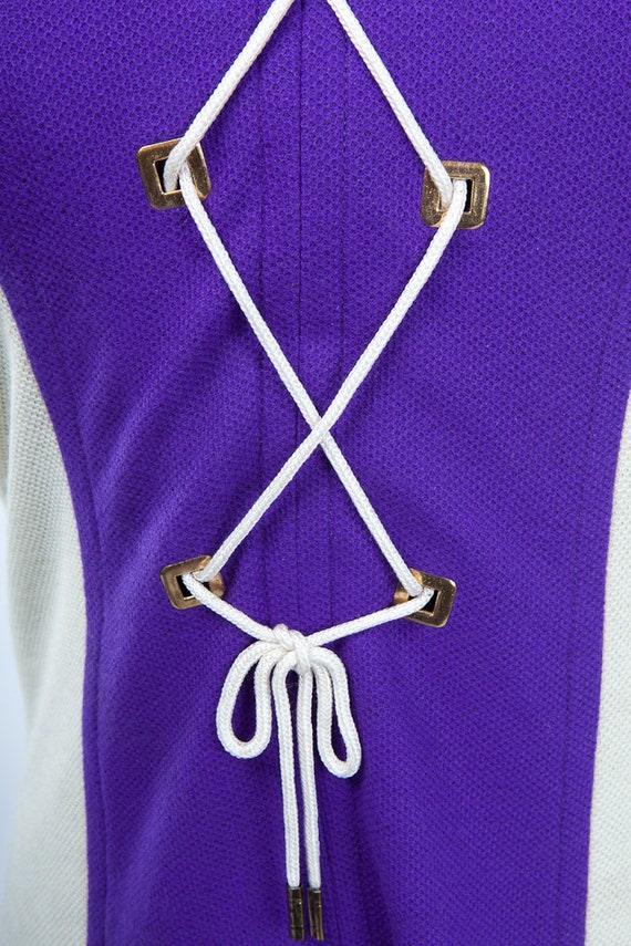 Vtg 1970's Mod Purple And White Lace Up Dress A G… - image 2