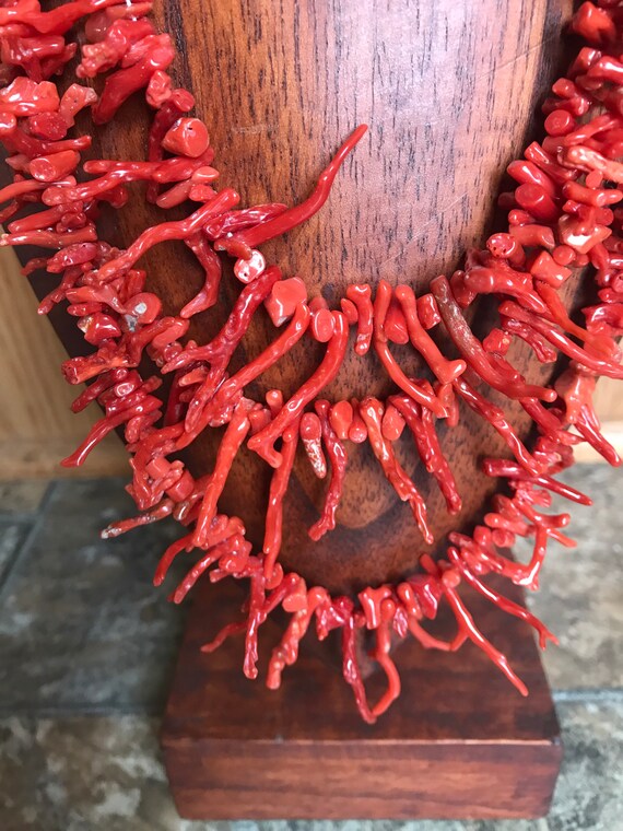 Vtg 1970's Three Tiered Natural Red Coral Branch … - image 2