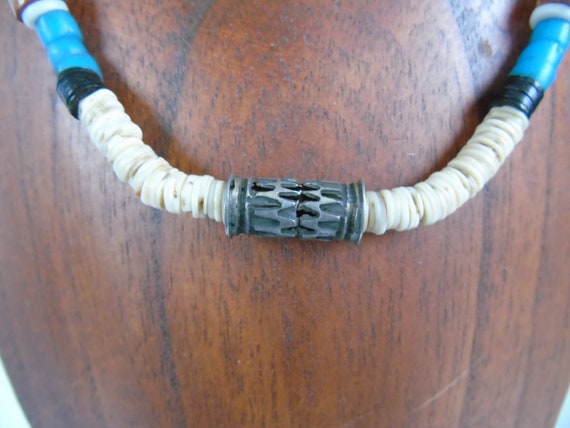 Vintage Heishi Necklace Metal Bead Graduated Shel… - image 4