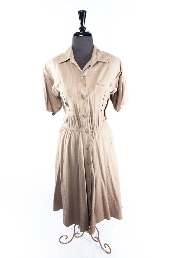 Vintage 1960's George Georgiou II Khaki Cotton Dr… - image 1