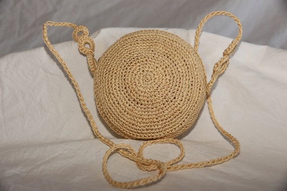 Vintage 1960's Crochet Round Purse Shoulder Cross… - image 1