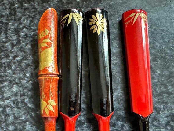 Vtg 4 Japanese Kanzashi Hair Sticks Lacquer Tradi… - image 6