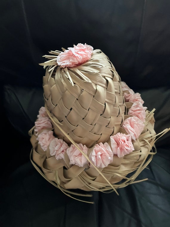 Vtg 1967 Hat Women’s Pink Hawaiian Handmade Palm … - image 2