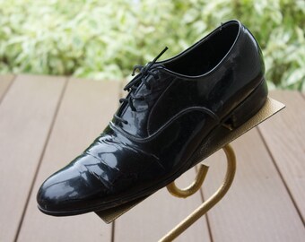 Vintage 1960's Men's Black Patten Leather Dress Shoe Size 8M Mohan's LTD Hong Kong