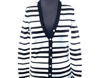 Vintage Women's Cardigan Ann Klein Saks Fifth Avenue Cardigan L Black & White Striped The Ann Klein Corner