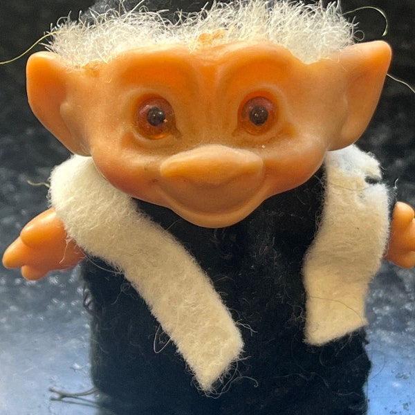 Vintage Dam Troll Doll Short White Hair 3" Trolls 1960s Made In Denmark Handmade "Priest" Costume In Felt