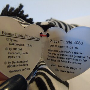 Ty Beanie Babies Ziggy The Zebra Birth Date 12-24-95 Style 4063 image 4