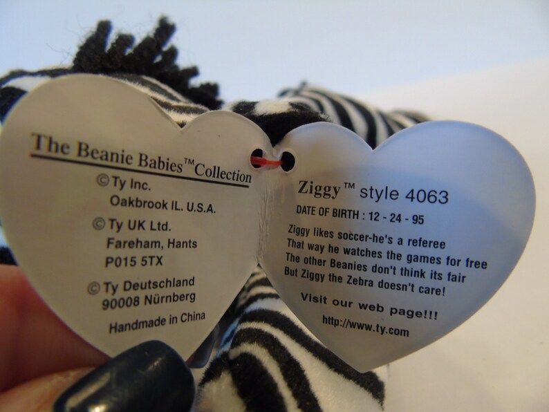 Ty Beanie Babies Ziggy The Zebra Birth Date 12-24-95 Style 4063 image 4