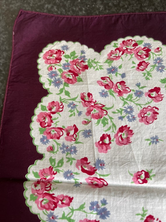 Vintage Cotton Purple Pink White Handkerchief Flo… - image 7