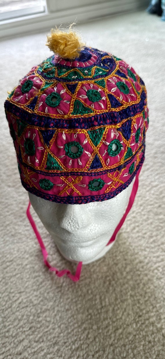 Vintage 1970's Beanie Mirrored Pink Handmade Hat M