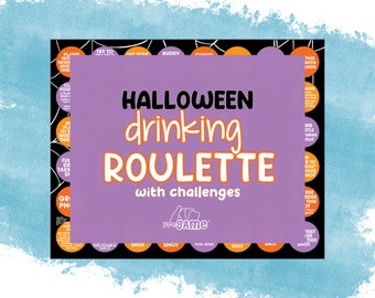May include: A purple and orange Halloween drinking game with the text "Halloween drinking roulette with challenges" and the logo "Pregame".
