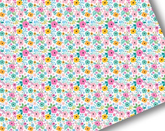 Faux Leather-Printed Faux Leather Sheet-Vegan Faux Leather-Bright Floral Faux Leather-Premium Faux Leather Sheets-Pretty Floral Faux Leather