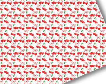 Faux Leather-Printed Faux Leather Sheet-Vegan Faux Leather-Valentine's Day Faux Leather-Premium Faux Leather Sheets-Cherries Faux Leather