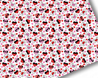 Faux Leather-Printed Faux Leather Sheet-Vegan Faux Leather-Valentine's Day Faux Leather-Premium Faux Leather Sheets-Heart Faux Leather