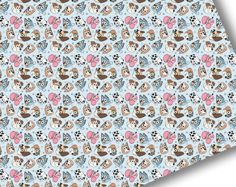 Faux Leather-Printed Faux Leather Sheet-Vegan Faux Leather-Blue Dog Bingo Faux Leather-Premium Faux Leather Sheets-Blue Friends Faux Leather