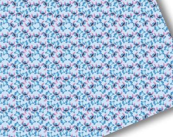 Faux Leather-Printed Faux Leather Sheet-Vegan Faux Leather-Lilo Stitch Faux Leather-Premium Faux Leather Sheets-Blue Stitch Faux Leather