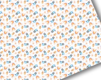 Faux Leather-Printed Faux Leather Sheet-Vegan Faux Leather-Blue Dog Faux Leather-Premium Faux Leather Sheets-Blue Dog Rainbow Faux Leather