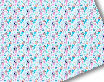 Faux Leather-Printed Faux Leather Sheet-Vegan Faux Leather-Blue Mermaid Dogs Faux Leather-Premium Faux Leather Sheets-Summer Faux Leather