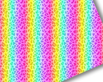 Faux Leather-Printed Faux Leather Sheet-Vegan Faux Leather-Rainbow Leopard Faux Leather-Premium Faux Leather Sheets-Summer Faux Leather