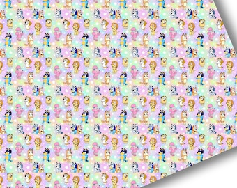 Faux Leather-Printed Faux Leather Sheet-Vegan Faux Leather-Blue Dog Bingo Faux Leather-Premium Faux Leather Sheets-Blue Friends Faux Leather
