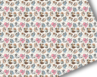 Faux Leather-Printed Faux Leather Sheet-Vegan Faux Leather-Blue Dog Friends Faux Leather-Premium Faux Leather Sheets-Blue Friends Faux