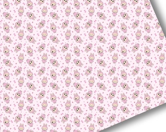 Faux Leather-Printed Faux Leather Sheet-Vegan Faux Leather-Labu Pink Faux Leather-Premium Faux Leather Sheets-Kawaii Labu Faux Leather