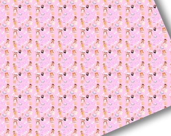 Faux Leather-Printed Faux Leather Sheet-Vegan Faux Leather-Girly Video Game Faux Leather-Premium Faux Leather Sheets-Gamer Girl Faux Leather