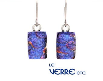 Boucles d'oreilles, verre dichroïque, crochets, acier inoxydable, inox, verre fusion, verre, fait main