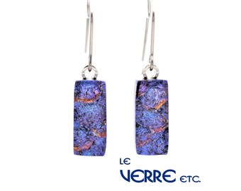 Boucles d'oreilles, verre dichroïque, crochets, acier inoxydable, inox, verre fusion, verre, fait main