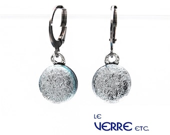 Boucles d'oreilles, verre dichroïque, sur crochets, acier inoxydable, inox, argent, fait main, verre fusion, verre, ensemble