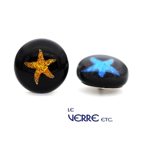 Earrings, dichroic glass, stainless steel, stainless steel, starfish, nautical, gold, fusion glass, glass, handmade