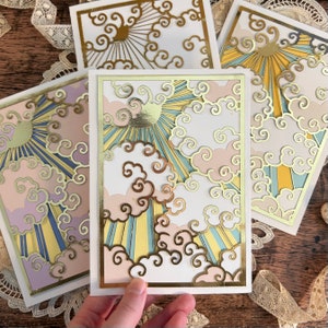 Papercut Greeting Card | Clouds | Sun | Gold Foil
