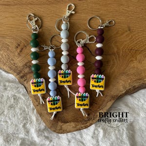 Teacher Silicone Bead Keychain, Crayon Charm, Lanyard Accessory, Work Bag Zipper Pull