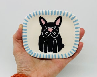 Handmade Ceramic Dog Soap Dish, Hand Painted Soap Dish, Bathroom Accessory, Soap Dish Decorated with a French Bulldog, Frenchie