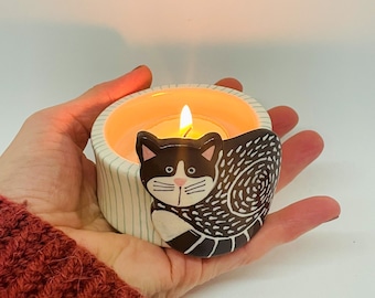 Handmade Ceramic Black Cat Tea Light Holder