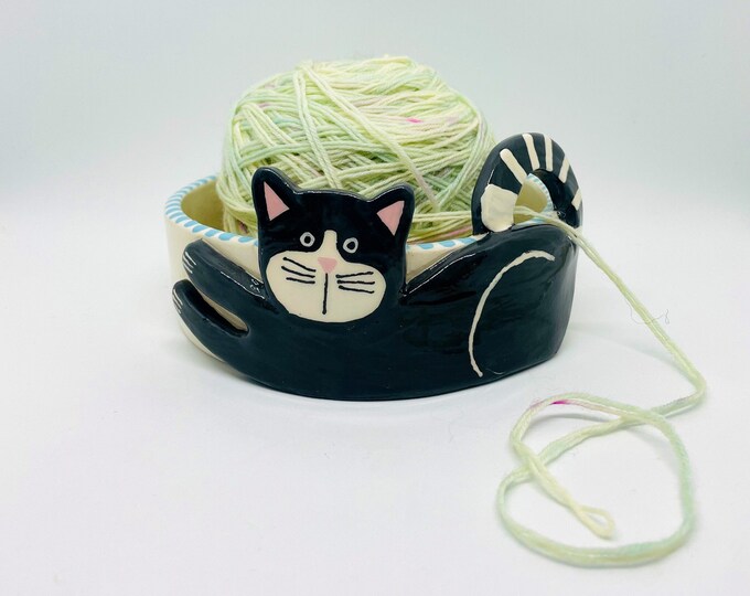 Handmade Ceramic Cat Yarn Bowl, Knitting Bowl, Handmade Yarn Bowl, for
