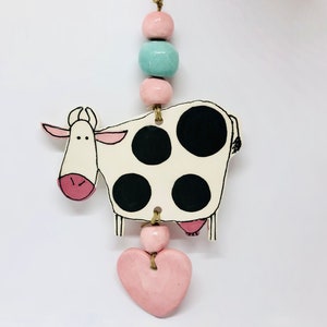 Handmade Ceramic Wall Hanging Ornament: Home Decor, Handcrafted Pottery, Gift for Cow Lovers