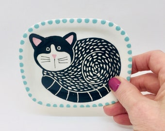 Handmade Ceramic Cat Soap Dish, Hand Painted Soap Dish , Bathroom Accessory, Housewarming Gift