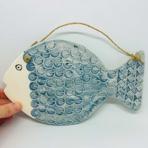 Handmade Ceramic Fish Shaped Wall Hanging Ornament: Home Decor, Handcrafted Pottery